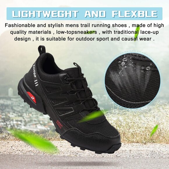 🆕 Men Black Trail Running Hiking Breathable Tennis Cross Training Walking Shoes - Picture 3 of 7